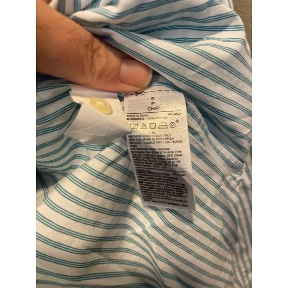 Gap Womens Cotton Blouse Striped Teal White Bib Long Sleeve Size Small - Picture 6 of 7